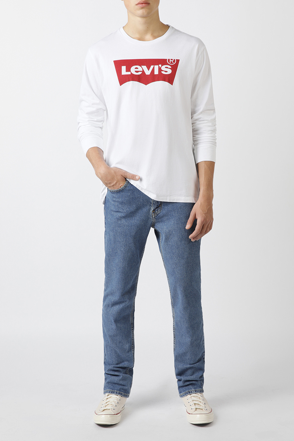 חולצה ארוכה לבנה עם לוגו באטווינג